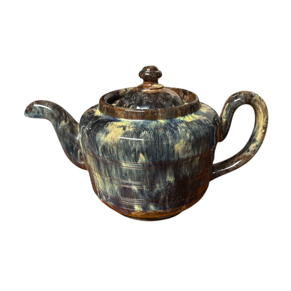 Vintage A.L.B.‎ England Drip Glaze Teapot Brown Blue Mid Century English Pottery